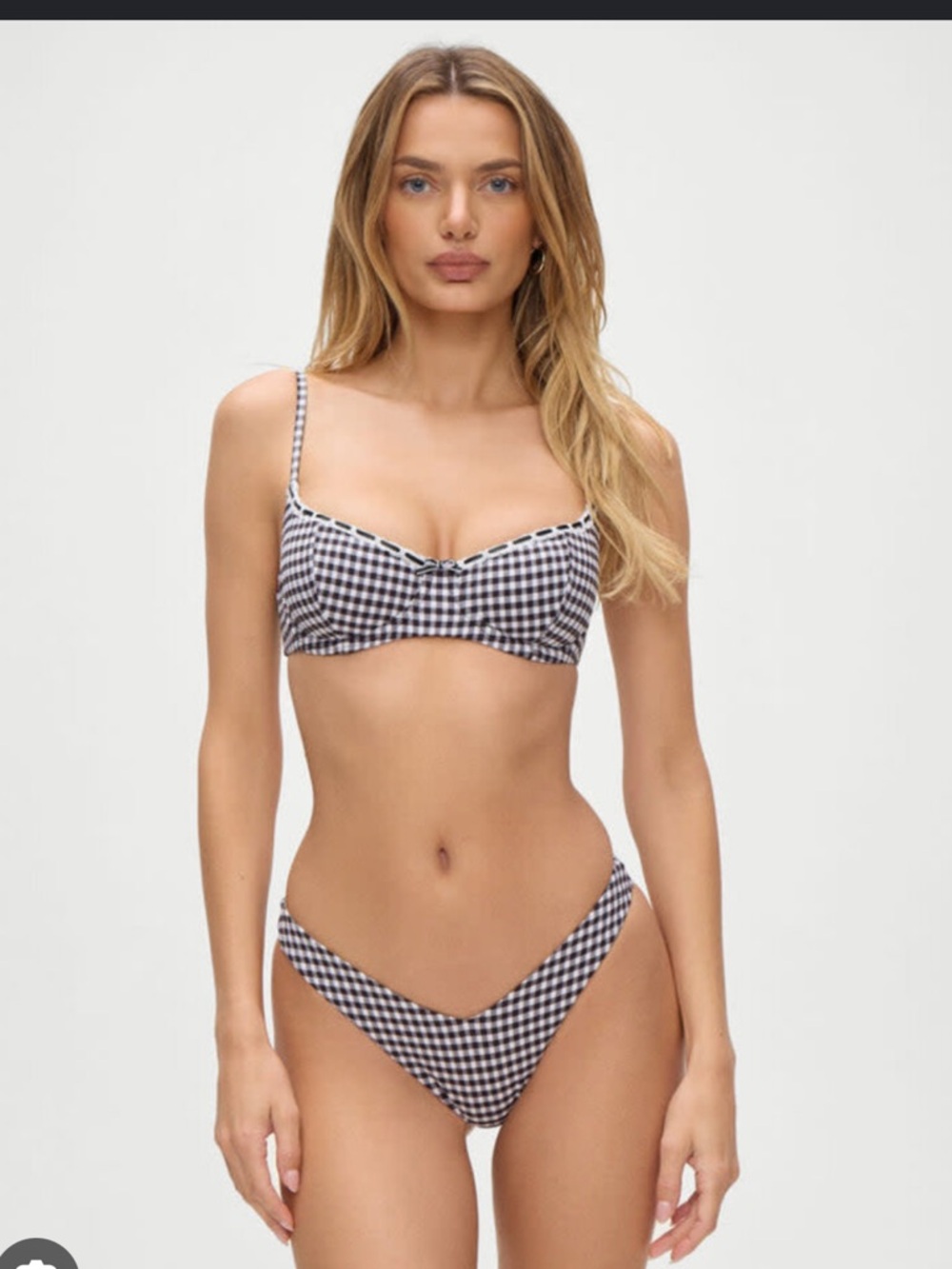 Frankie's Bikinis Black & White Gingham Seersucker Bikini Set